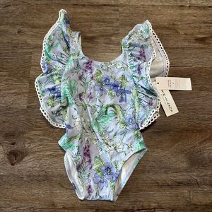 Janie and Jack Girls 18-24 Months Swimsuit One Piece Floral Flutter Purple Swim